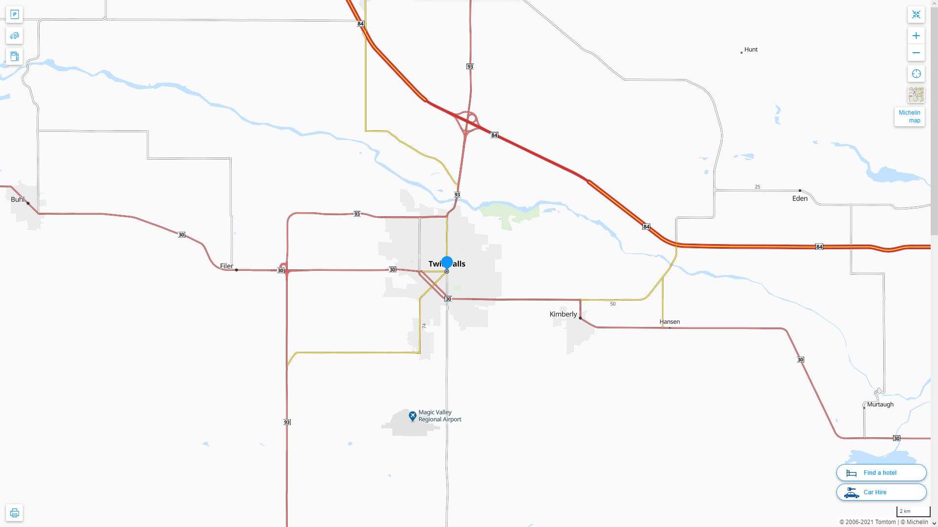 Twin Falls idaho Highway and Road Map